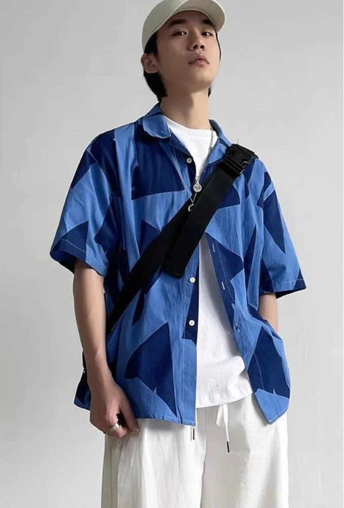 Navy Geo Print Street Short Shirt