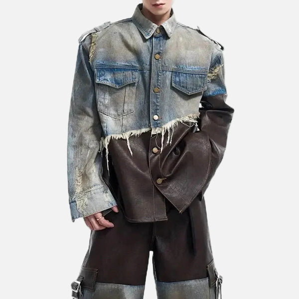 Versatile Mosaic Denim & Leather Jacket