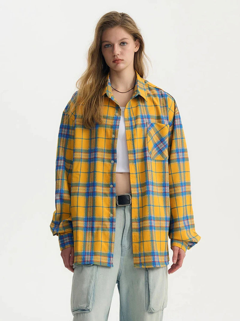 Tartan Contrast Lapel Statement Shirt