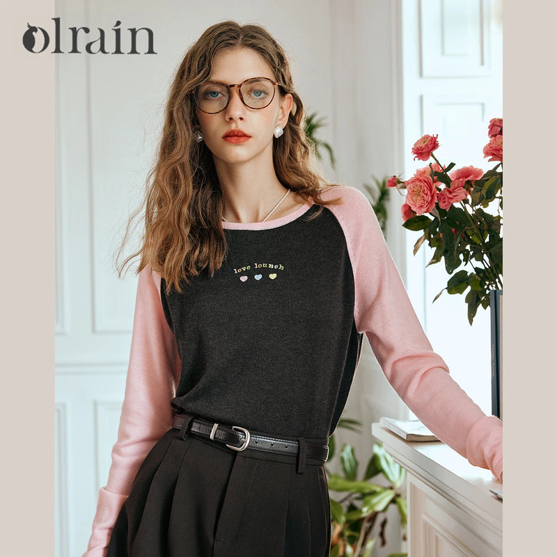 Kadın Color Block Uzun Kollu Tişört, önden görünüm — Navra Wear