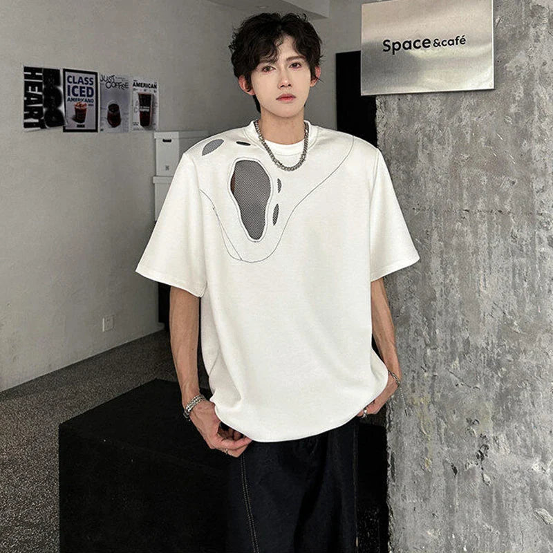 Spliced Hollow Out Short Sleeve T-Shirt
