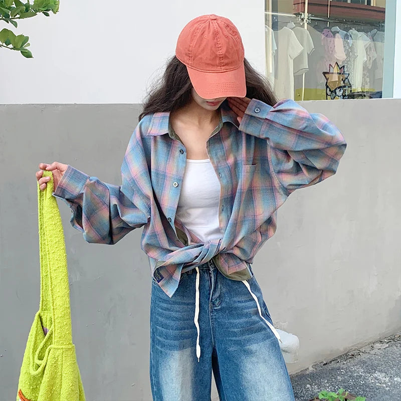 Vintage Oversize Ekose Gömlek, önden görünüm — Navra Wear