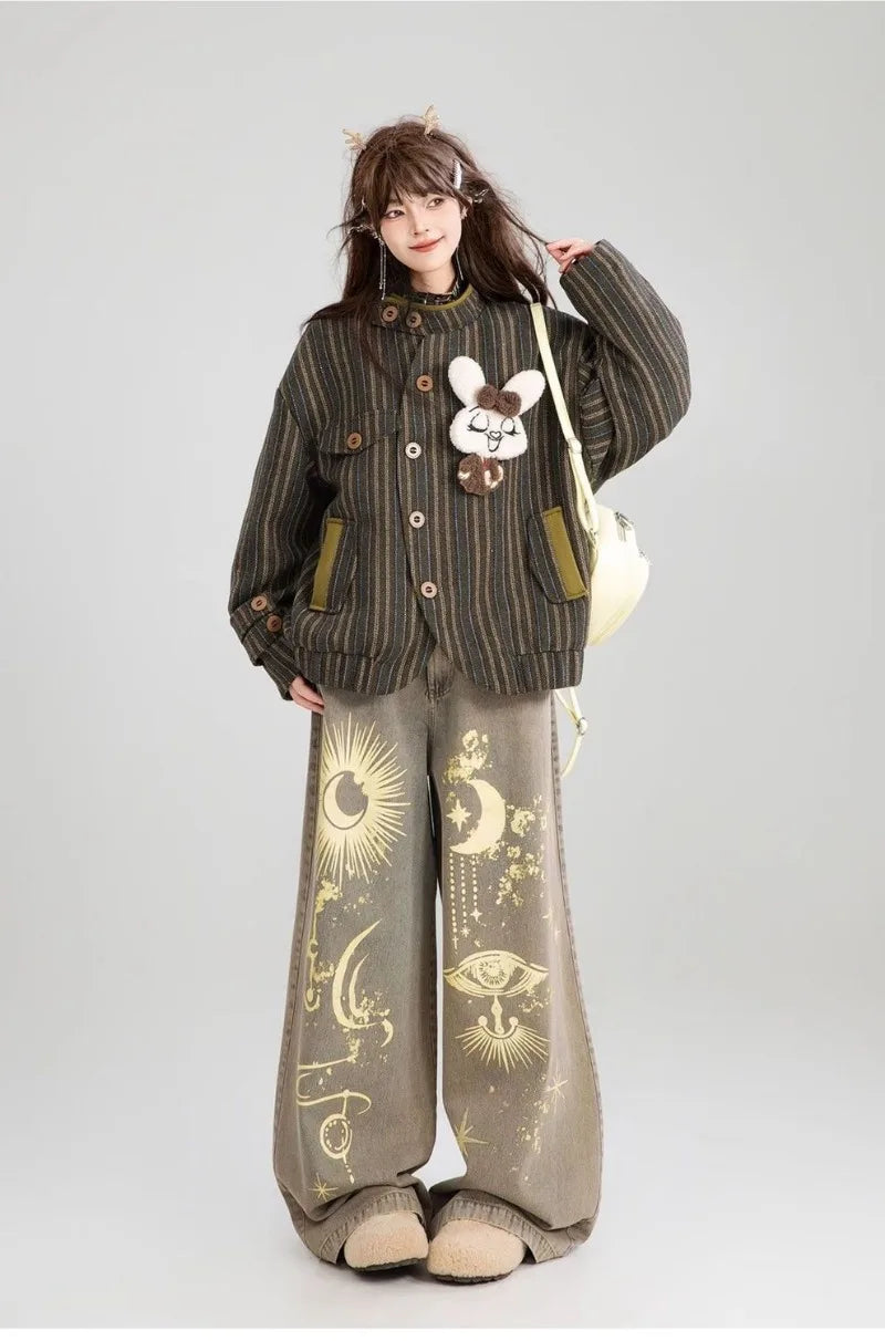 Easy Graphic Print Relaxed Heritage Bell Leg Denim