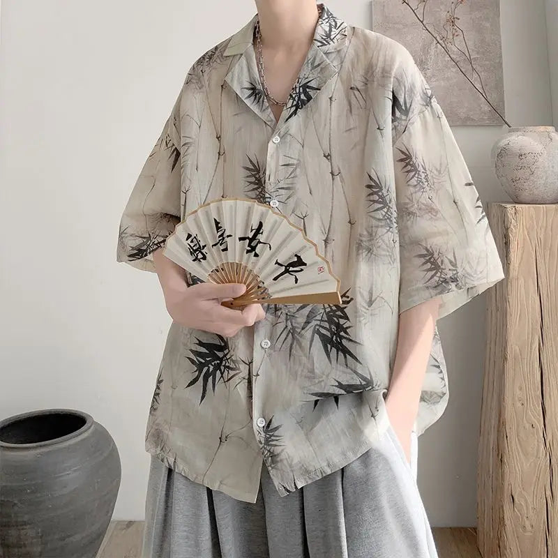 Ice Silk National Print Vintage Loose Top