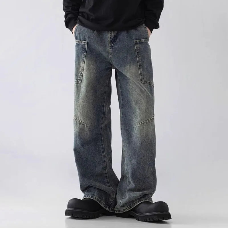 Classic Navy Seoul-Style Workshop Street Jeans
