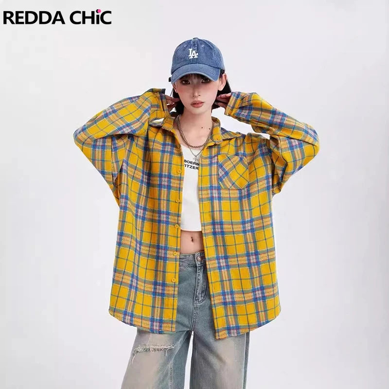 Oversize Ekose Gömlek, önden görünüm — Navra Wear