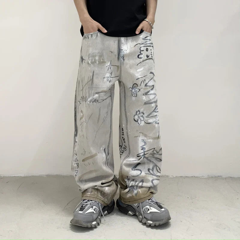 Graphic Print Easy Cut Wide Denim