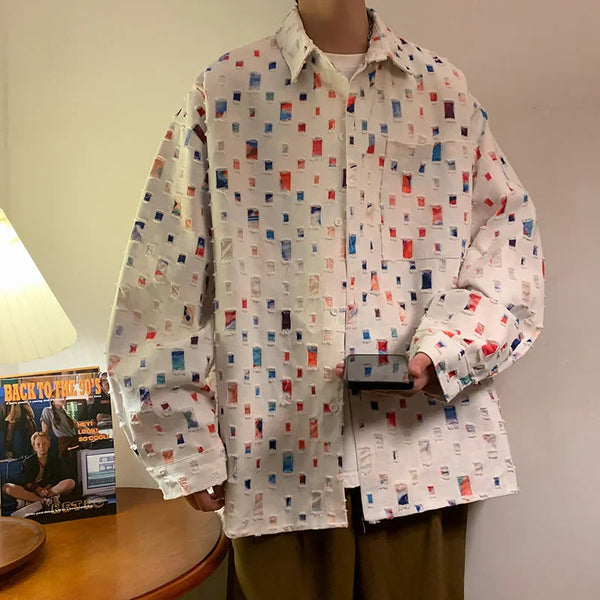 Mens Colorful Plaid Oversized Casual Top