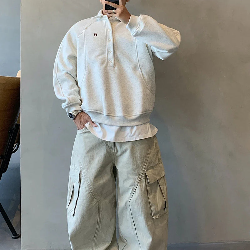 Fold Collar Retro Stitch Sweatshirt