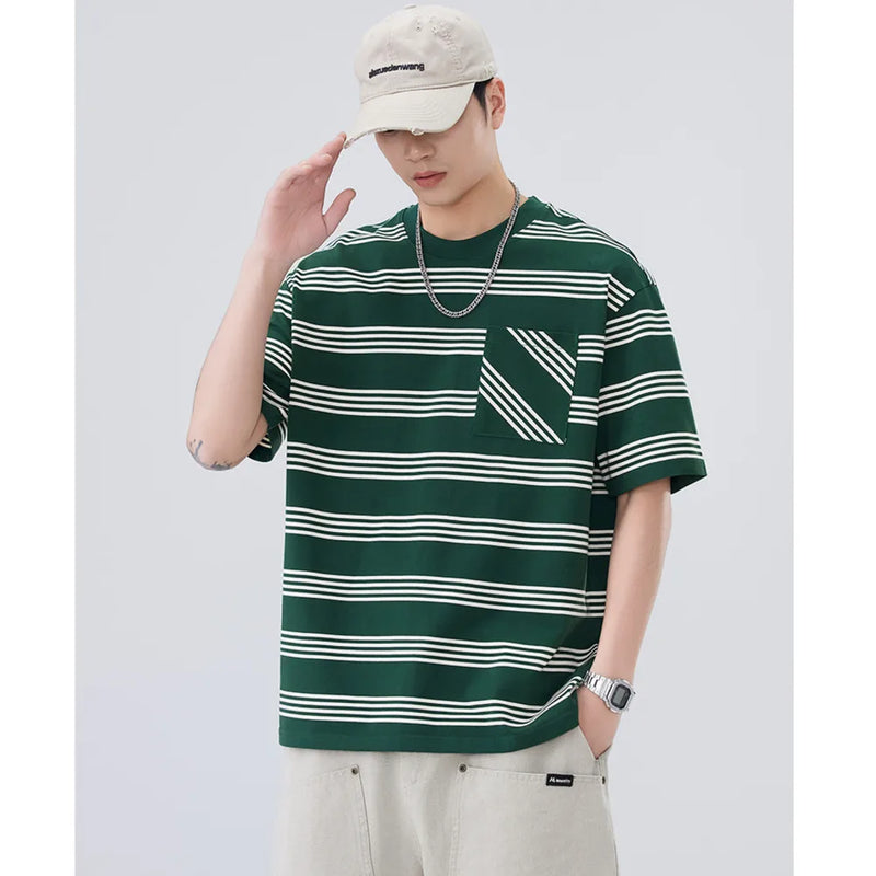 Çizgili Oversize Tişört, önden görünüm — Navra Wear