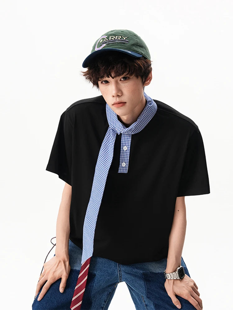 Ekose Oversize Polo Yaka Tişört, önden görünüm — Navra Wear