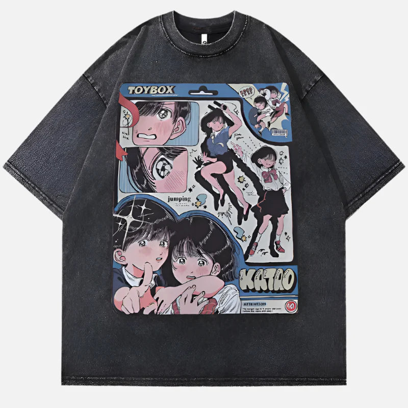 Back-In-Time Retro-Faded Harajuku Style Cartoon T-Shirt