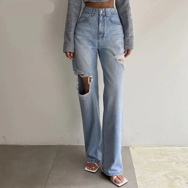 Chic High-Rise Torn Denim