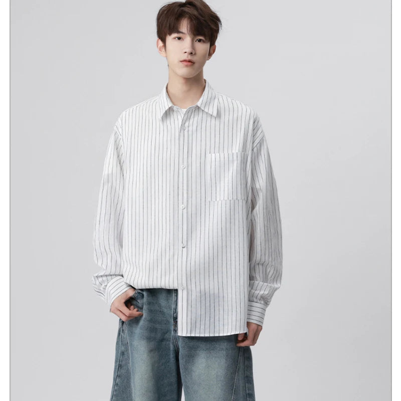 Oversize Çizgili Günlük Gömlek, önden görünüm — Navra Wear