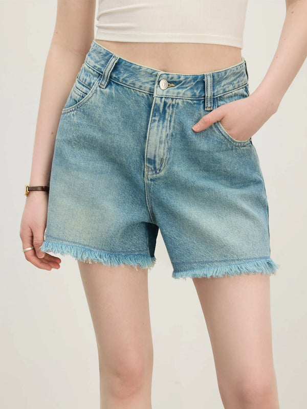 Fringe Hem High-Rise Shorts