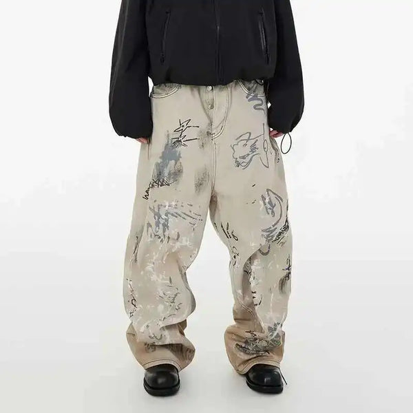 Hand-Painted Graphic Faded Denim