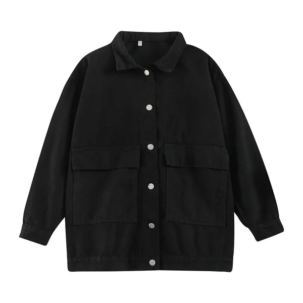 Dark Relaxed Single-Breasted Denim Jacket