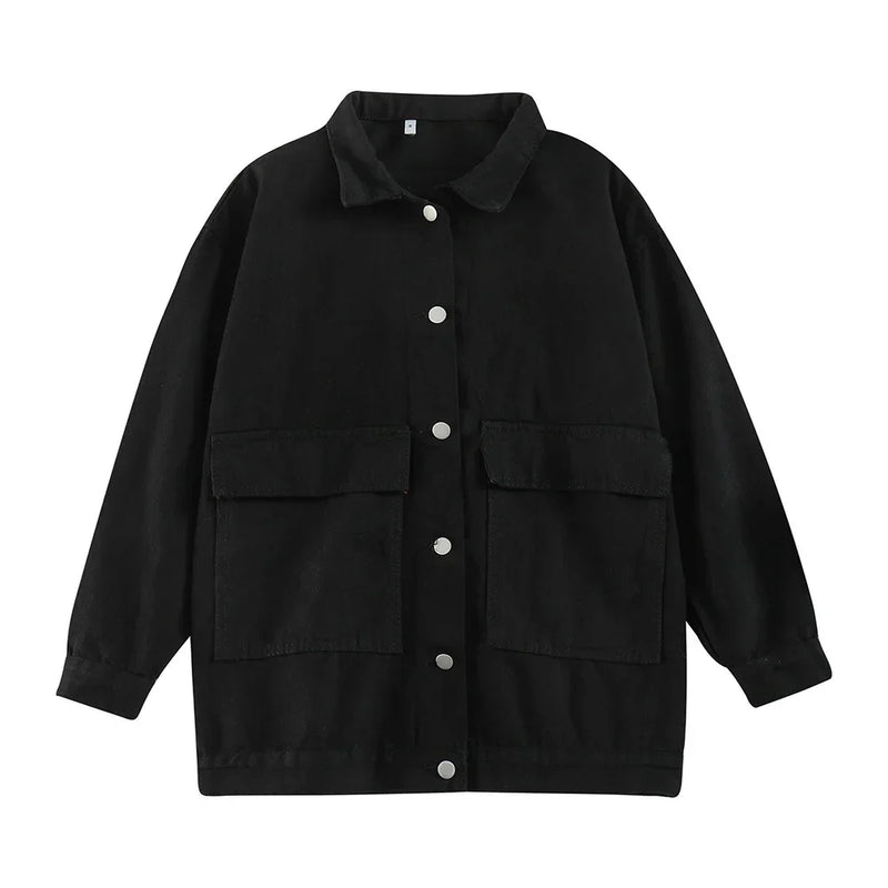 Dark Relaxed Single-Breasted Denim Jacket