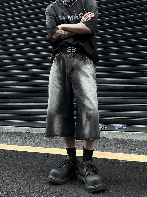 Ombre Rugged Look Rinse Denim Shorts