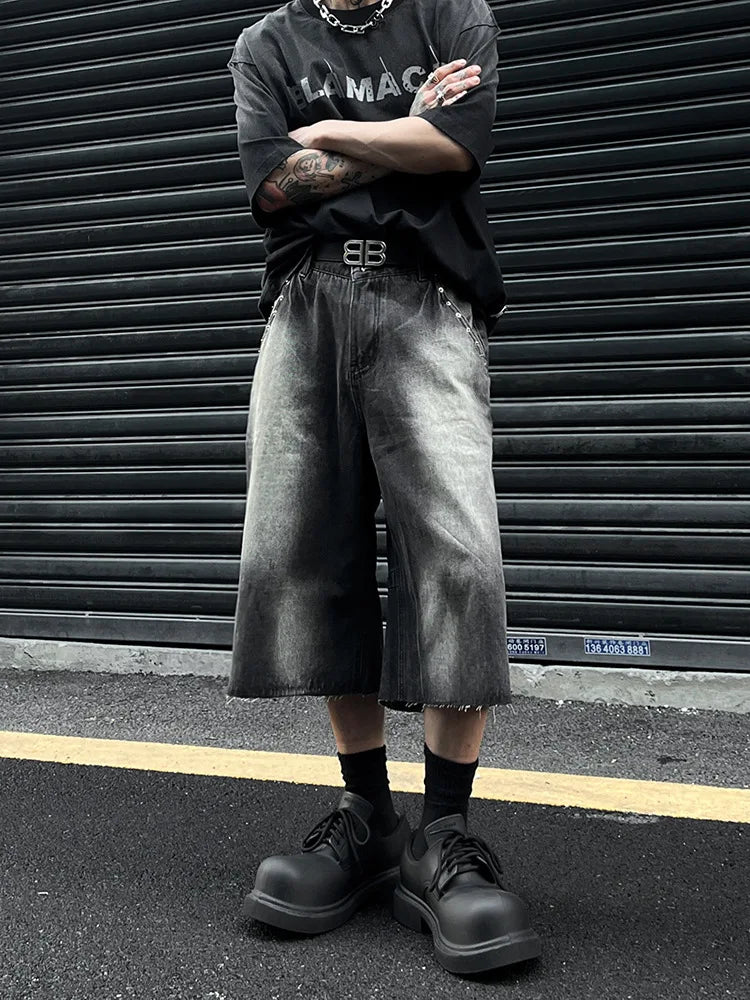 Ombre Rugged Look Rinse Denim Shorts