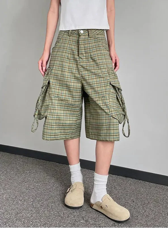 Plaid Era High-Rise Cargo Shorts