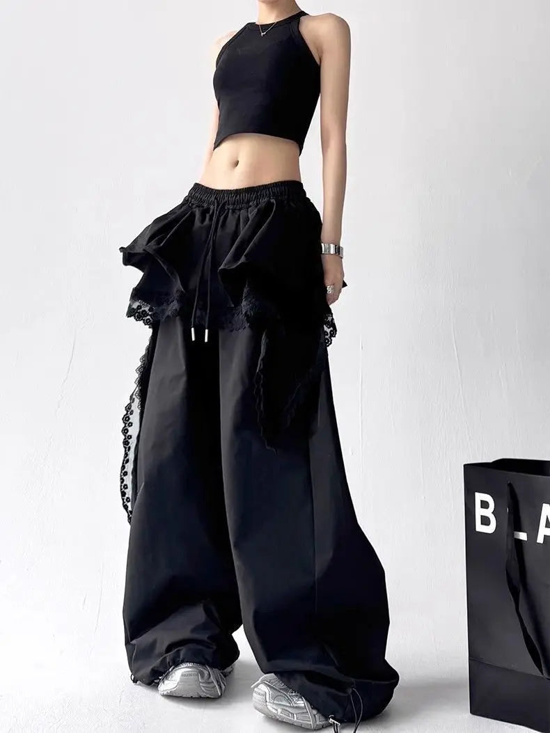 Contrast Lace Splice Wide-Leg