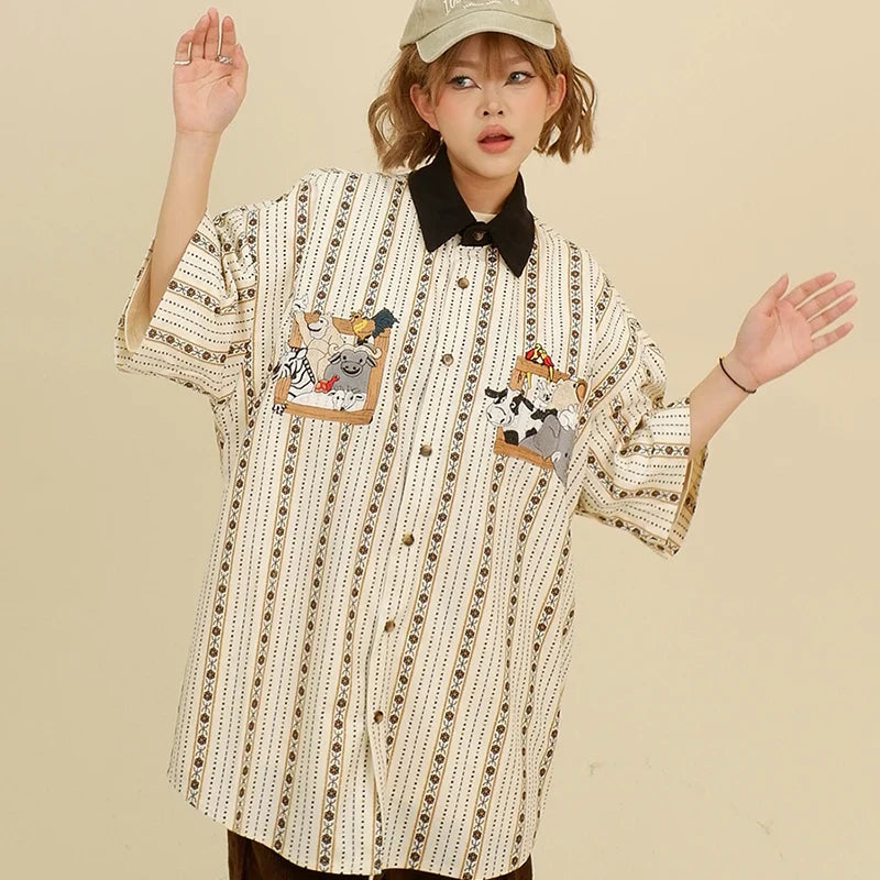 Toon Stitch Pattern Vintage Woven Top