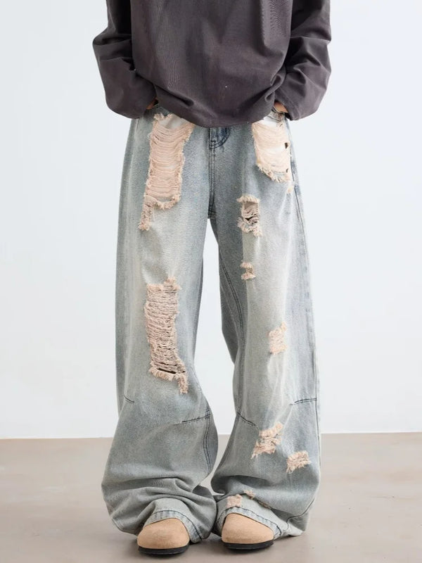 Dark Blue Heritage Torn Relaxed Denim