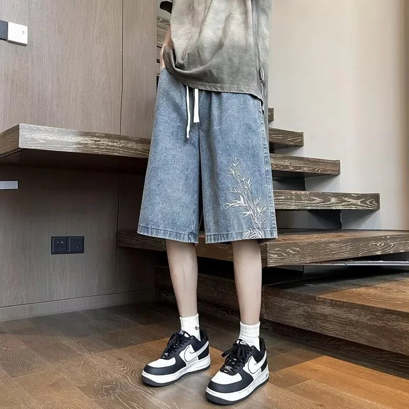 Relaxed Stitched Denim Shorts