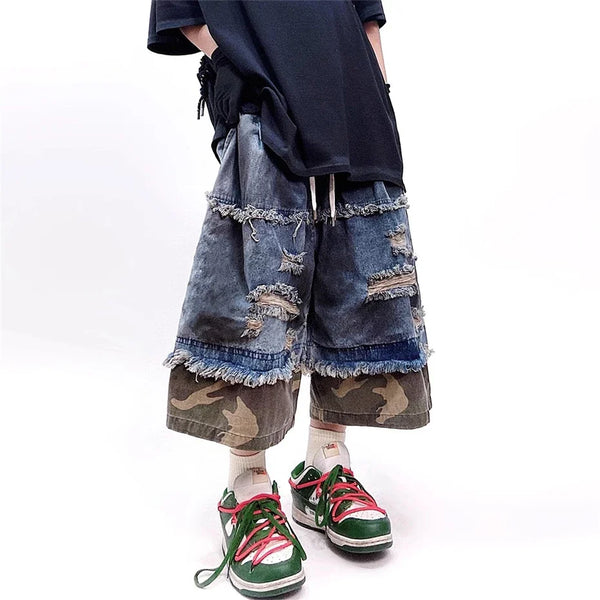 Timeless Woodland Splicing Denim Shorts