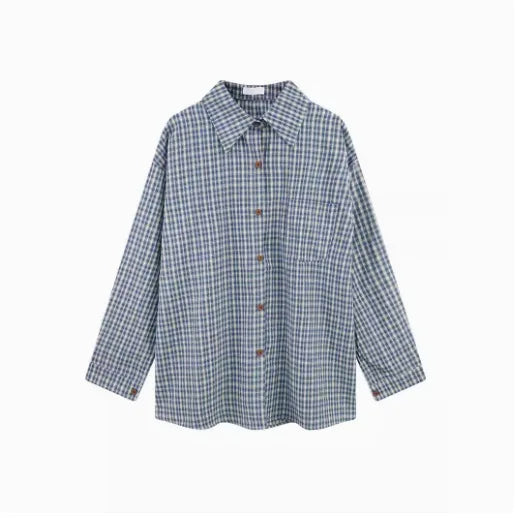 Cobalt Plaid Polo Collar Retro Top