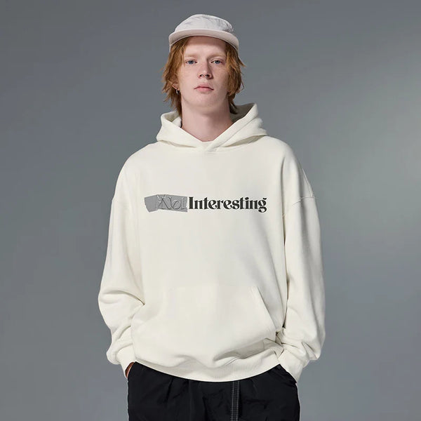 Model wearing the white Interesting Graphic Hoodie