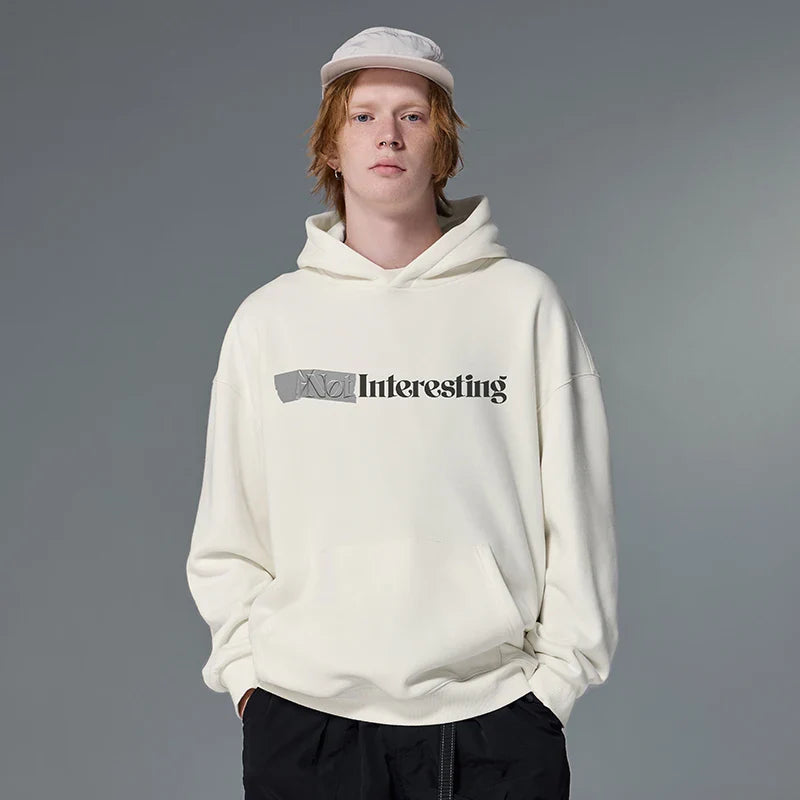 Model wearing the white Interesting Graphic Hoodie