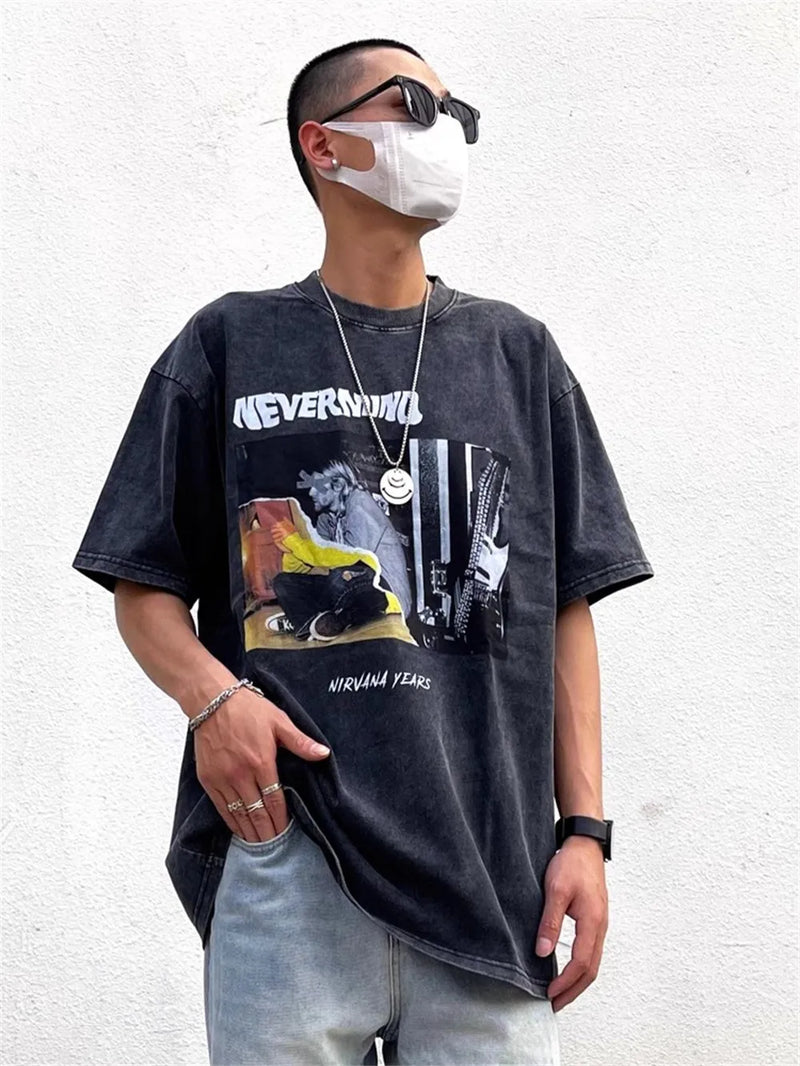 Lived-In Stone-Rinsed Portrait Print Short Sleeve T-Shirt