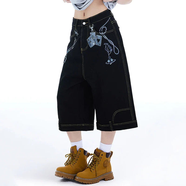 Contrast Timeless Color Wide Leg Denim Shorts