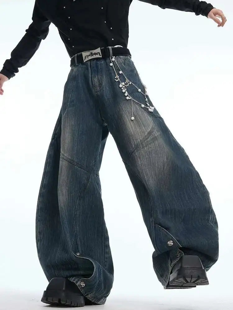 Metal chain decorate loose wide Leg Denim