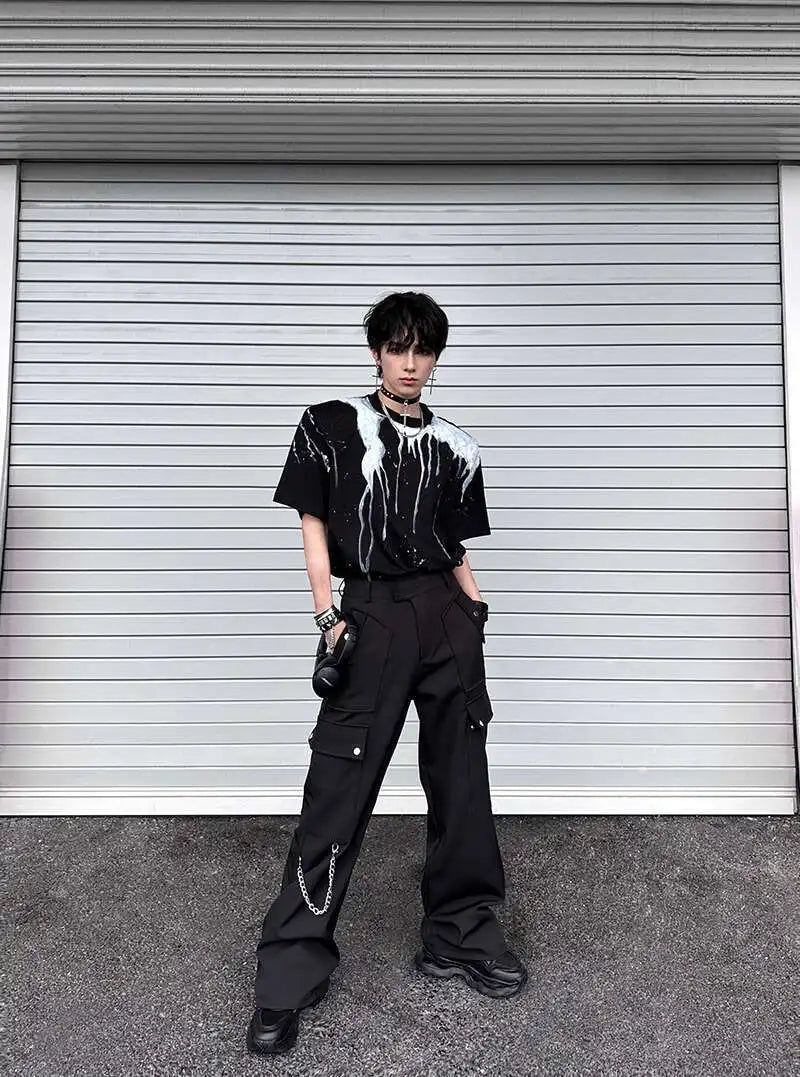Ink Splash Round Collar Off-Duty T-Shirt