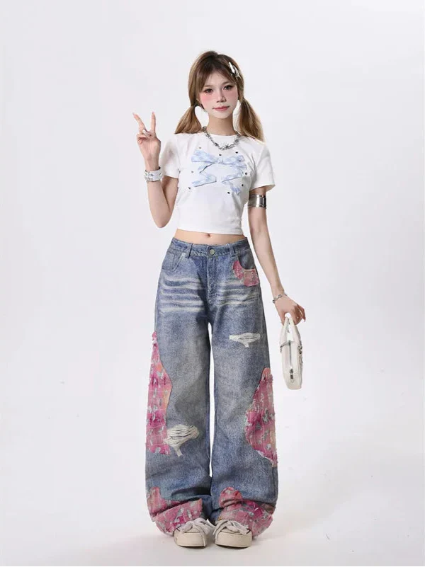 Kadın Vintage Yırtık Detaylı Jean Pantolon, önden görünüm — Navra Wear