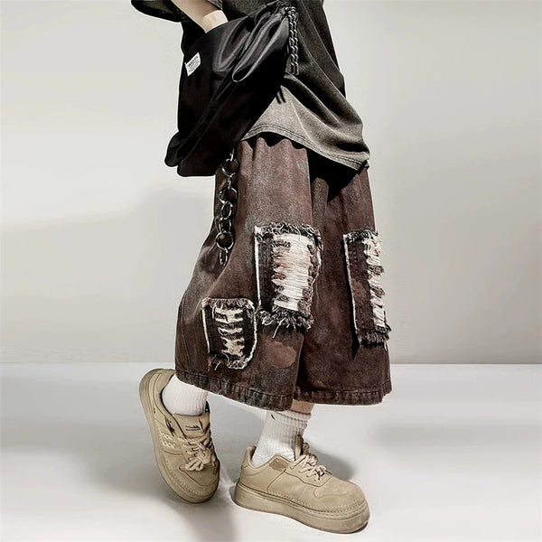 Heritage Torn Knee Length Denim Shorts