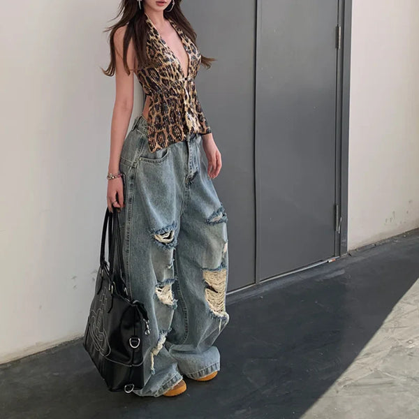Adaptive Stretch Relaxed Torn High Waisted Denim