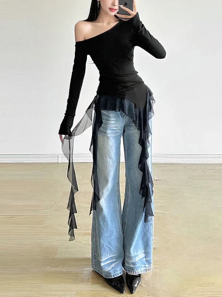 Off Tassel Ruffles Gentle Sweet T-Shirt