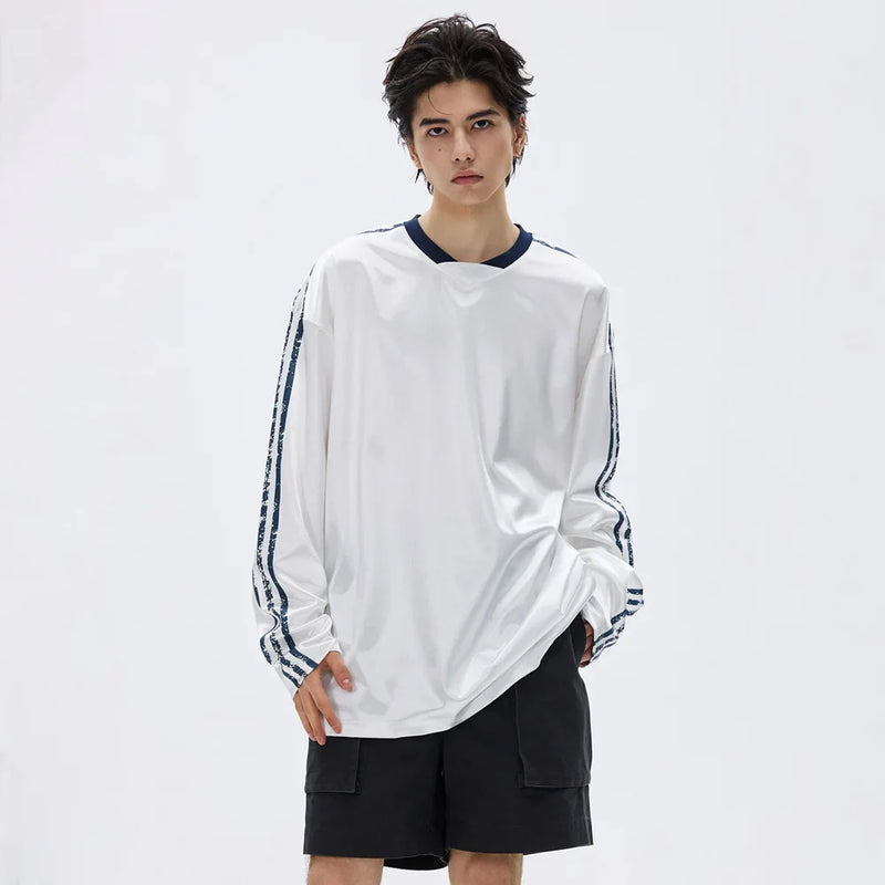 Durable Washed-Out Hip Hop Stripe Long Sleeve T-Shirt