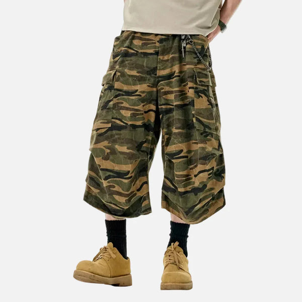 Modern Jungle Camo Utility Denim Shorts