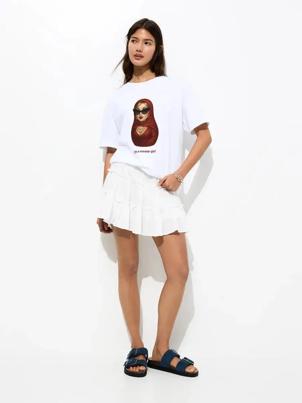 Versatile Heartland Style Cartoon Print Everyday T-Shirt