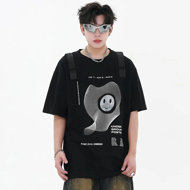 Y2K Kurdele Detaylı Oversize Tişört, önden görünüm — Navra Wear