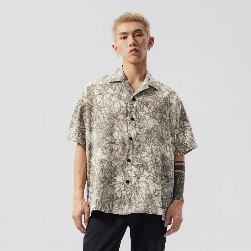 Mens K-Style Floral Loose Lapel Top