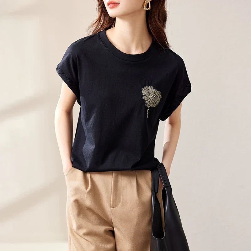 Black Cotton Bright-Days Short Sleeve T-Shirt