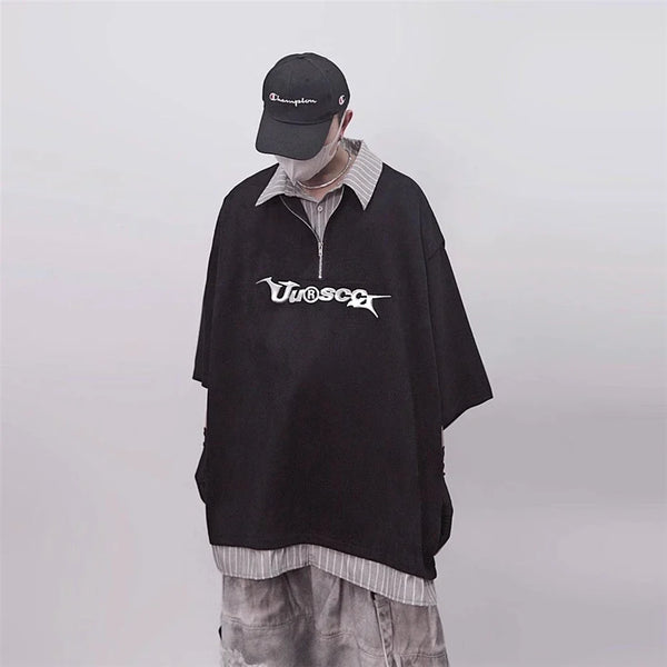 Counter-Culture Washed-Out Oversized Collar-Knit T-Shirt