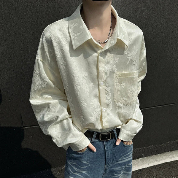 Jacquard Weave Solid Lapel Pocket Shirt