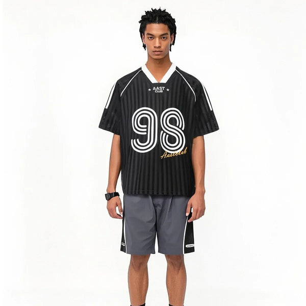 Current Multi-Stripe Letter Print V-Neck Sport T-Shirt